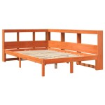 vidaXL Pat cu bibliotecă fără saltea, maro, 120x200 cm, lemn masiv pin vidaXL Pat cu bibliotecă fără saltea, maro, 120x200 cm, lemn masiv pin