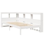 vidaXL Pat cu bibliotecă fără saltea, alb, 100x200 cm, lemn masiv pin vidaXL Pat cu bibliotecă fără saltea, alb, 100x200 cm, lemn masiv pin