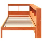 vidaXL Pat cu bibliotecă fără saltea, maro, 100x200 cm, lemn masiv pin vidaXL Pat cu bibliotecă fără saltea, maro, 100x200 cm, lemn masiv pin