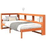 vidaXL Pat cu bibliotecă fără saltea, maro, 90x200 cm, lemn masiv pin vidaXL Pat cu bibliotecă fără saltea, maro, 90x200 cm, lemn masiv pin
