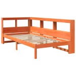 vidaXL Pat cu bibliotecă fără saltea, maro, 90x200 cm, lemn masiv pin vidaXL Pat cu bibliotecă fără saltea, maro, 90x200 cm, lemn masiv pin