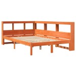 vidaXL Pat cu bibliotecă fără saltea, maro, 120x190 cm, lemn masiv pin vidaXL Pat cu bibliotecă fără saltea, maro, 120x190 cm, lemn masiv pin