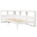 vidaXL Pat cu bibliotecă fără saltea, alb, 75x190 cm, lemn masiv pin vidaXL Pat cu bibliotecă fără saltea, alb, 75x190 cm, lemn masiv pin
