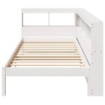 vidaXL Pat cu bibliotecă fără saltea, alb, 75x190 cm, lemn masiv pin vidaXL Pat cu bibliotecă fără saltea, alb, 75x190 cm, lemn masiv pin