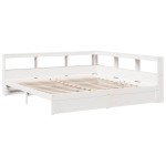 vidaXL Pat cu bibliotecă fără saltea, alb, 200x200 cm, lemn masiv pin vidaXL Pat cu bibliotecă fără saltea, alb, 200x200 cm, lemn masiv pin