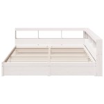 vidaXL Pat cu bibliotecă fără saltea, alb, 200x200 cm, lemn masiv pin vidaXL Pat cu bibliotecă fără saltea, alb, 200x200 cm, lemn masiv pin