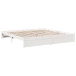 vidaXL Pat cu bibliotecă fără saltea, alb, 200x200 cm, lemn masiv pin vidaXL Pat cu bibliotecă fără saltea, alb, 200x200 cm, lemn masiv pin