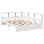 vidaXL Pat cu bibliotecă fără saltea, alb, 150x200 cm, lemn masiv pin