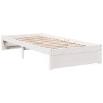 vidaXL Pat cu bibliotecă fără saltea, alb, 100x200 cm, lemn masiv pin vidaXL Pat cu bibliotecă fără saltea, alb, 100x200 cm, lemn masiv pin