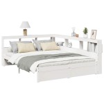 vidaXL Pat cu bibliotecă fără saltea, alb, 140x190 cm, lemn masiv pin