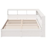 vidaXL Pat cu bibliotecă fără saltea, alb, 140x190 cm, lemn masiv pin