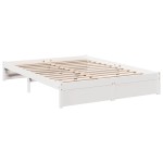 vidaXL Pat cu bibliotecă fără saltea, alb, 140x190 cm, lemn masiv pin
