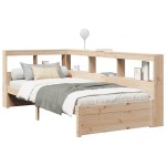 vidaXL Pat cu bibliotecă fără saltea, 90x190 cm, lemn masiv de pin vidaXL Pat cu bibliotecă fără saltea, 90x190 cm, lemn masiv de pin