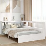 vidaXL Pat cu bibliotecă fără saltea, alb, 90x190 cm, lemn masiv pin vidaXL Pat cu bibliotecă fără saltea, alb, 90x190 cm, lemn masiv pin