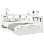 vidaXL Pat cu bibliotecă fără saltea, alb, 90x190 cm, lemn masiv pin vidaXL Pat cu bibliotecă fără saltea, alb, 90x190 cm, lemn masiv pin