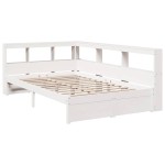 vidaXL Pat cu bibliotecă fără saltea, alb, 90x190 cm, lemn masiv pin vidaXL Pat cu bibliotecă fără saltea, alb, 90x190 cm, lemn masiv pin