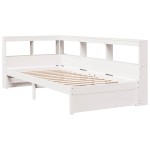 vidaXL Pat cu bibliotecă fără saltea, alb, 75x190 cm, lemn masiv pin vidaXL Pat cu bibliotecă fără saltea, alb, 75x190 cm, lemn masiv pin