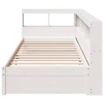 vidaXL Pat cu bibliotecă fără saltea, alb, 75x190 cm, lemn masiv pin vidaXL Pat cu bibliotecă fără saltea, alb, 75x190 cm, lemn masiv pin