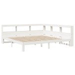 vidaXL Pat cu bibliotecă fără saltea, alb, 200x200 cm, lemn masiv pin