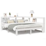 vidaXL Pat cu bibliotecă fără saltea, alb, 150x200 cm, lemn masiv pin