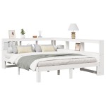 vidaXL Pat cu bibliotecă fără saltea, alb, 150x200 cm, lemn masiv pin