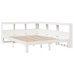 vidaXL Pat cu bibliotecă fără saltea, alb, 150x200 cm, lemn masiv pin