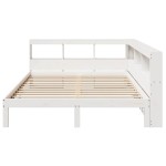 vidaXL Pat cu bibliotecă fără saltea, alb, 150x200 cm, lemn masiv pin