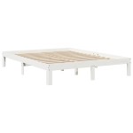 vidaXL Pat cu bibliotecă fără saltea, alb, 150x200 cm, lemn masiv pin