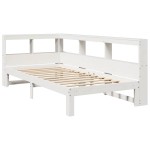 vidaXL Pat cu bibliotecă fără saltea, alb, 100x200 cm, lemn masiv pin vidaXL Pat cu bibliotecă fără saltea, alb, 100x200 cm, lemn masiv pin