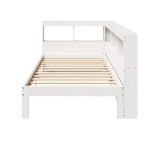 vidaXL Pat cu bibliotecă fără saltea, alb, 100x200 cm, lemn masiv pin vidaXL Pat cu bibliotecă fără saltea, alb, 100x200 cm, lemn masiv pin