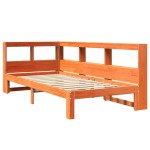 vidaXL Pat cu bibliotecă fără saltea, maro, 100x200 cm, lemn masiv pin vidaXL Pat cu bibliotecă fără saltea, maro, 100x200 cm, lemn masiv pin