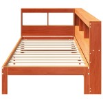 vidaXL Pat cu bibliotecă fără saltea, maro, 100x200 cm, lemn masiv pin vidaXL Pat cu bibliotecă fără saltea, maro, 100x200 cm, lemn masiv pin