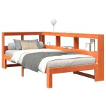 vidaXL Pat cu bibliotecă fără saltea, maro, 90x200 cm, lemn masiv pin