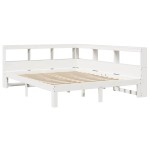 vidaXL Pat cu bibliotecă fără saltea, alb, 140x190 cm, lemn masiv pin