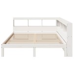 vidaXL Pat cu bibliotecă fără saltea, alb, 140x190 cm, lemn masiv pin