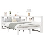 vidaXL Pat cu bibliotecă fără saltea, alb, 135x190 cm, lemn masiv pin