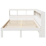 vidaXL Pat cu bibliotecă fără saltea, alb, 135x190 cm, lemn masiv pin