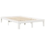 vidaXL Pat cu bibliotecă fără saltea, alb, 135x190 cm, lemn masiv pin