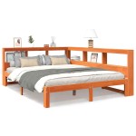 vidaXL Pat cu bibliotecă fără saltea maro 135x190 cm lemn masiv de pin