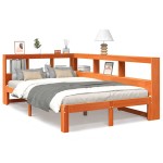 vidaXL Pat cu bibliotecă fără saltea, maro, 120x190 cm, lemn masiv pin vidaXL Pat cu bibliotecă fără saltea, maro, 120x190 cm, lemn masiv pin