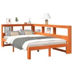vidaXL Pat cu bibliotecă fără saltea, maro, 120x190 cm, lemn masiv pin vidaXL Pat cu bibliotecă fără saltea, maro, 120x190 cm, lemn masiv pin