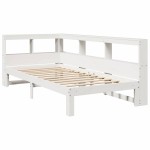 vidaXL Pat cu bibliotecă fără saltea, alb, 75x190 cm, lemn masiv pin vidaXL Pat cu bibliotecă fără saltea, alb, 75x190 cm, lemn masiv pin