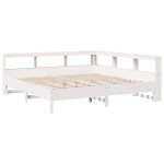 vidaXL Pat cu bibliotecă fără saltea, alb, 200x200 cm, lemn masiv pin