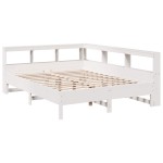 vidaXL Pat cu bibliotecă fără saltea, alb, 150x200 cm, lemn masiv pin