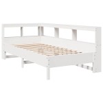 vidaXL Pat cu bibliotecă fără saltea, alb, 100x200 cm, lemn masiv pin vidaXL Pat cu bibliotecă fără saltea, alb, 100x200 cm, lemn masiv pin