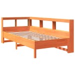 vidaXL Pat cu bibliotecă fără saltea, maro, 90x200 cm, lemn masiv pin vidaXL Pat cu bibliotecă fără saltea, maro, 90x200 cm, lemn masiv pin
