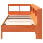 vidaXL Pat cu bibliotecă fără saltea, maro, 90x200 cm, lemn masiv pin vidaXL Pat cu bibliotecă fără saltea, maro, 90x200 cm, lemn masiv pin