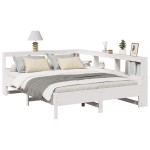 vidaXL Pat cu bibliotecă fără saltea, alb, 140x190 cm, lemn masiv pin