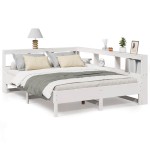 vidaXL Pat cu bibliotecă fără saltea, alb, 135x190 cm, lemn masiv pin vidaXL Pat cu bibliotecă fără saltea, alb, 135x190 cm, lemn masiv pin