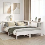 vidaXL Pat cu bibliotecă fără saltea, alb, 135x190 cm, lemn masiv pin vidaXL Pat cu bibliotecă fără saltea, alb, 135x190 cm, lemn masiv pin